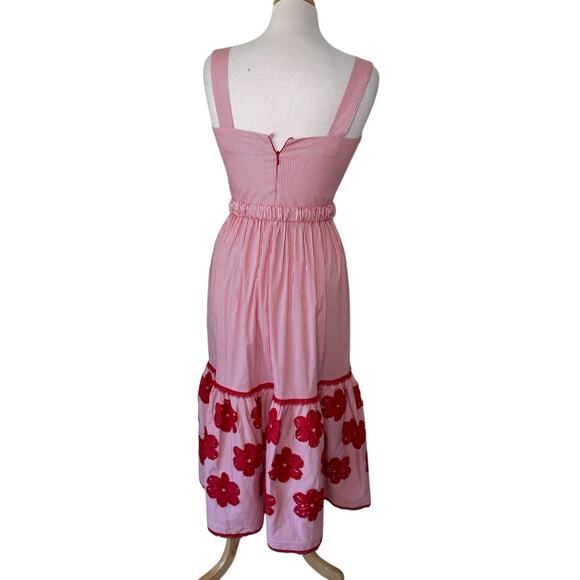 SILVIA TCHERASSI Dione Striped Midi-dress In Orange Embroidered Flower MEDIUM - Picture 3 of 12